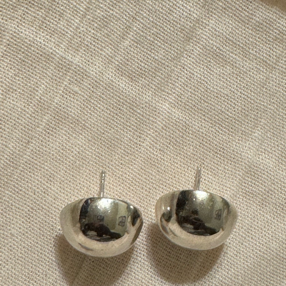 Taxco Silver Round And Flat Back Button Style Ear… - image 5